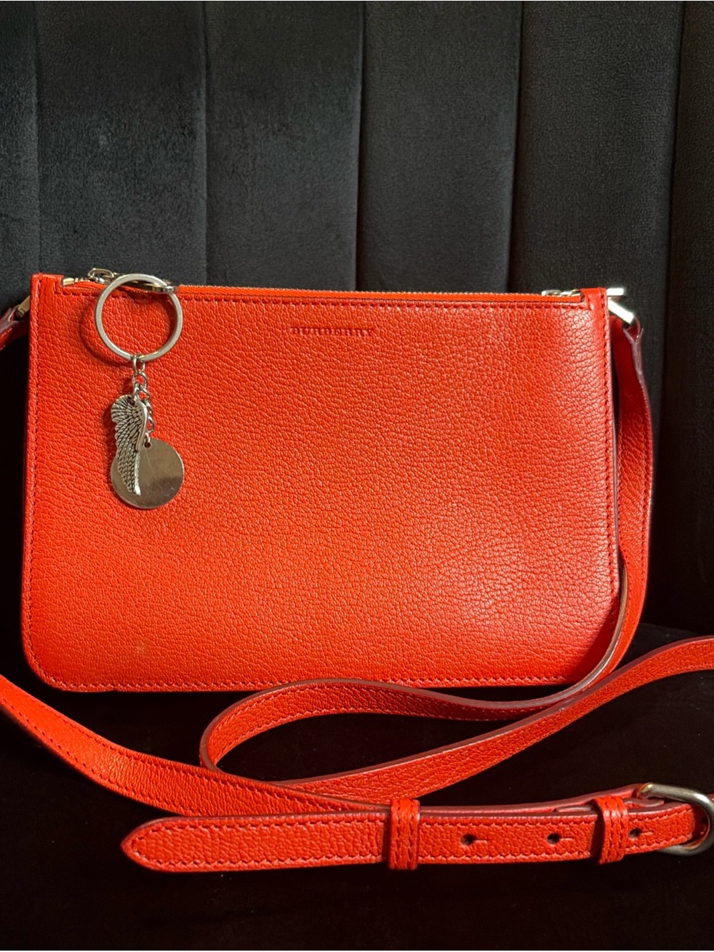 Burberry Penhurst Triple Zip Crossbody Leather Pochette Red